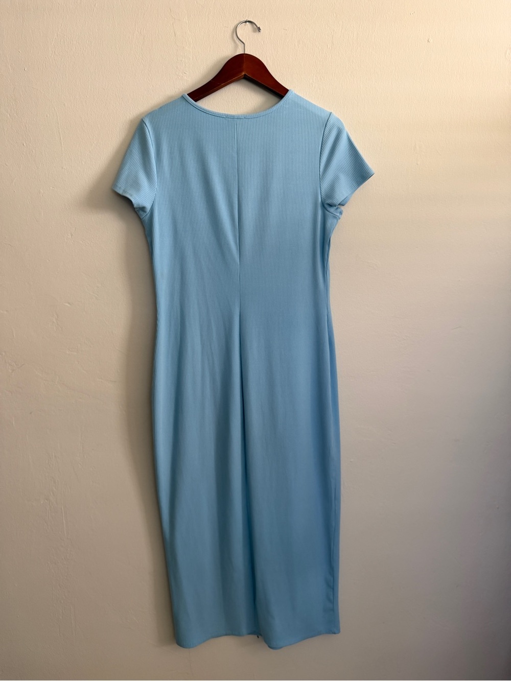 bebe Light Blue Ribbed Bodycon Midi Dress Sz L - Picture 7 of 10